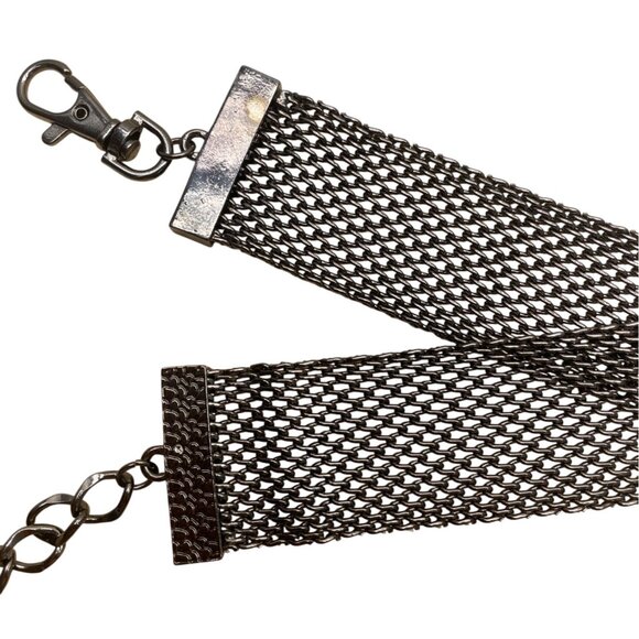 Vintage-Inspired Gunmetal Mesh Belt With Rhinestone Embellishment Adjustable - Picture 4 of 8